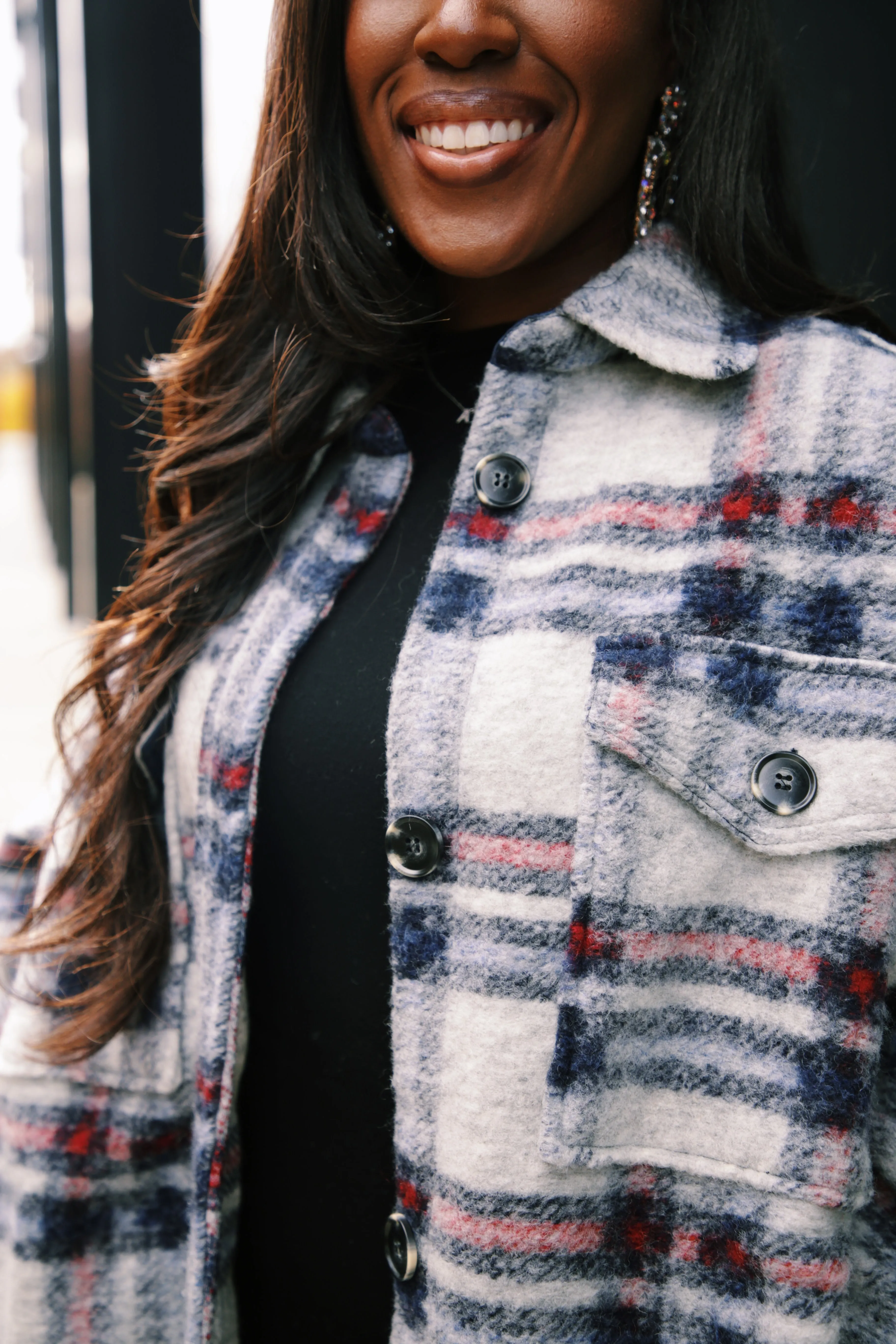 Check In | Plaid Wool Longline Coat | Grey