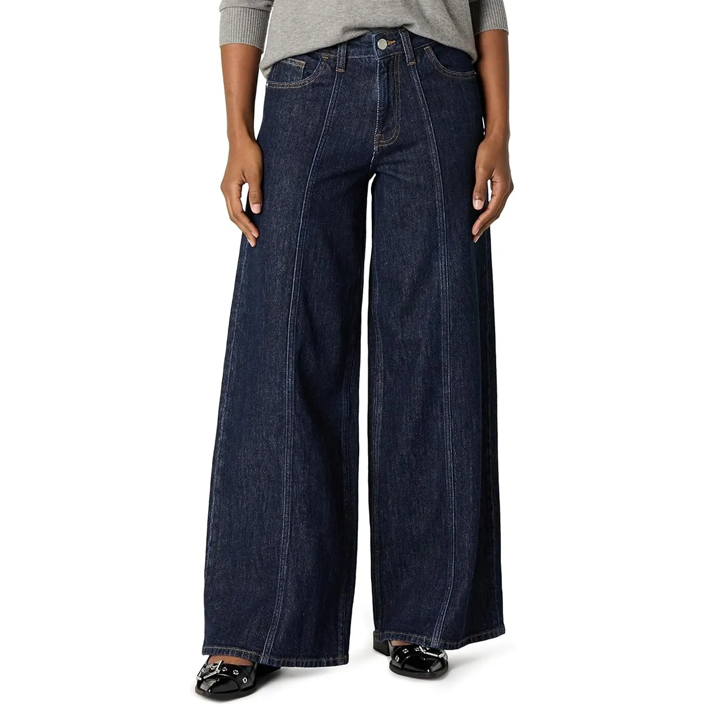 Dark Blue Relaxed Wide Leg Jeans