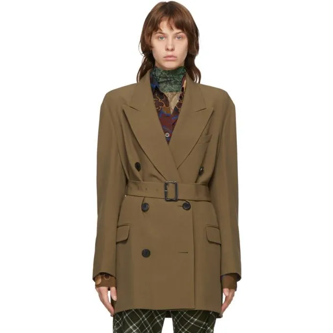 Dries Van Noten Khaki Belted Blazer