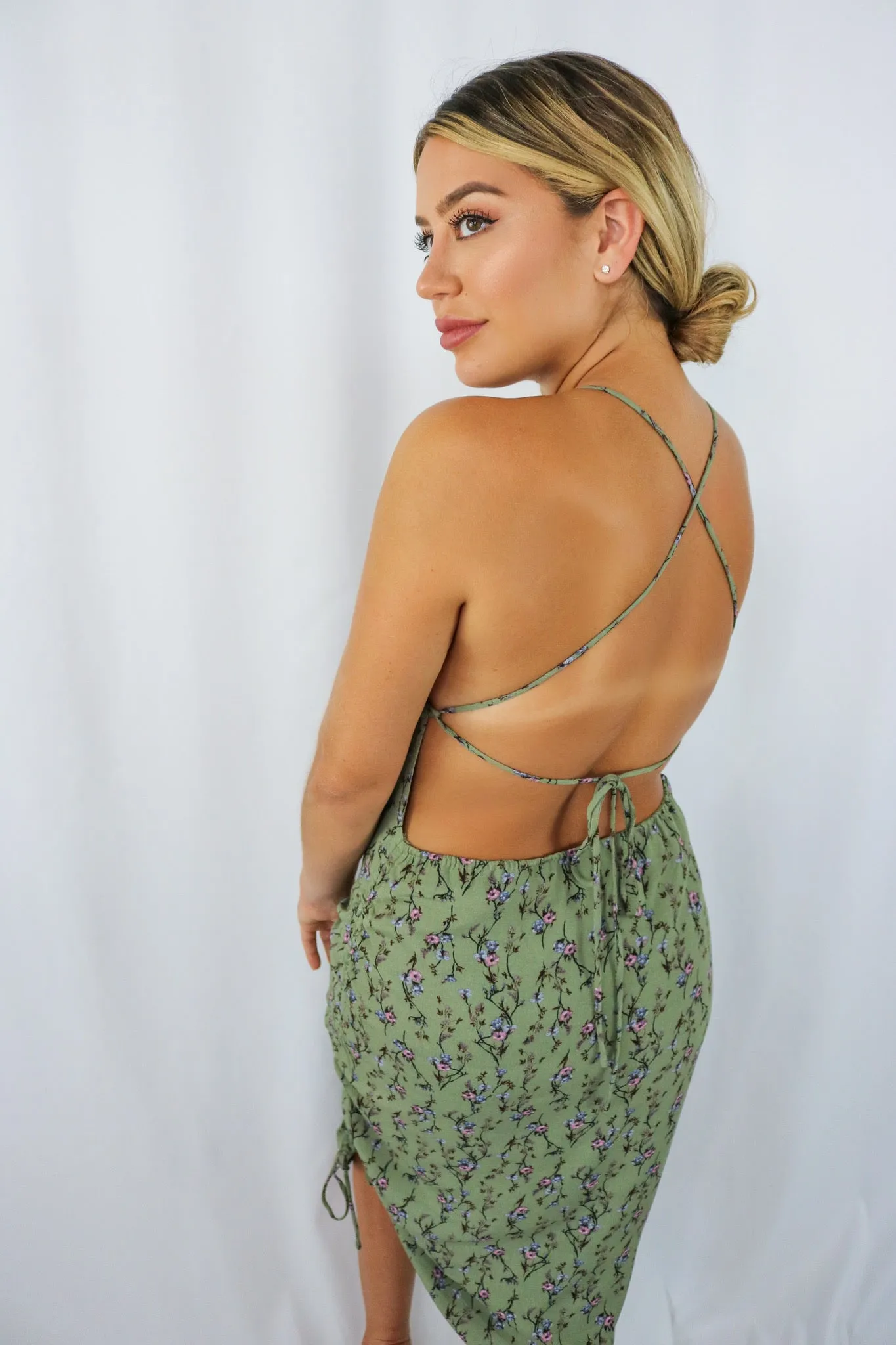 'Gazelle' Crossback Mini Dress in Green