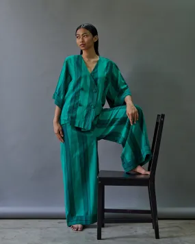 GREEN LINEN DOUBLE BREASTED TOP