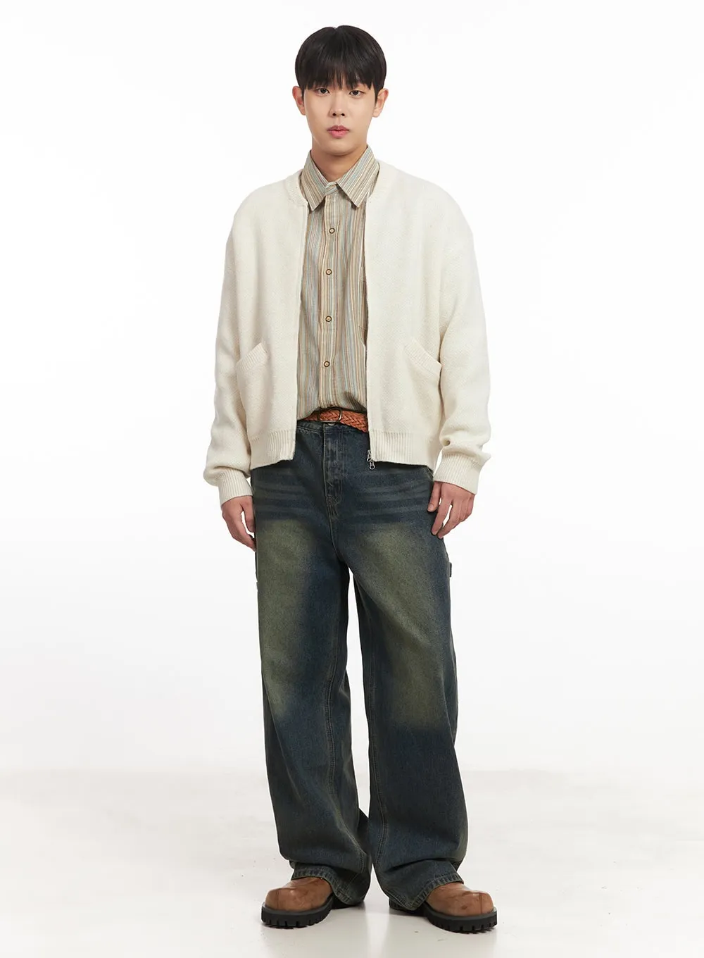 Men's Carpenter Washed Wide-Leg Jeans IM527