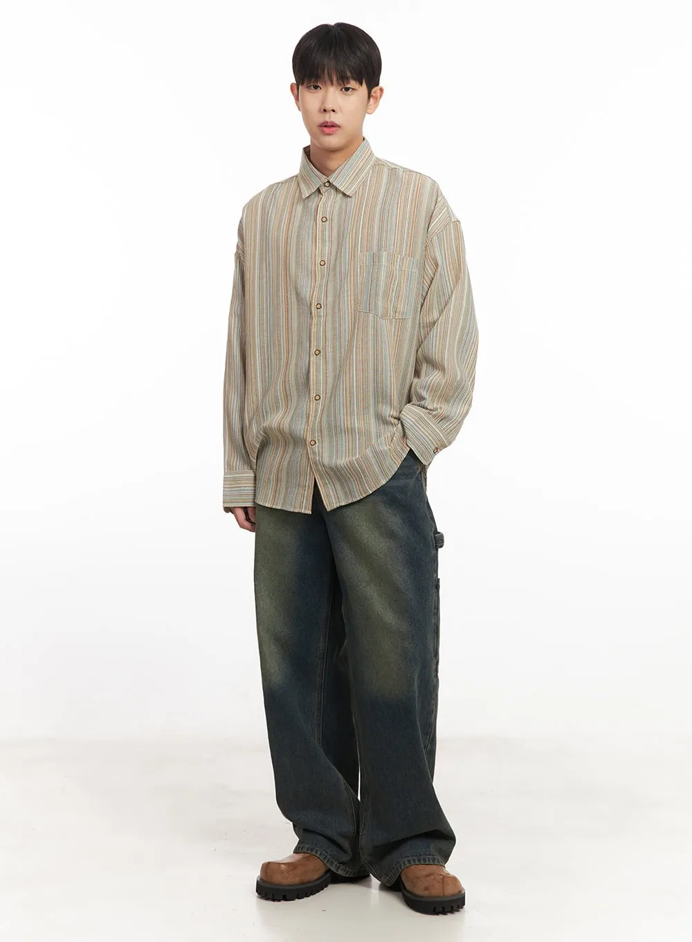 Men's Carpenter Washed Wide-Leg Jeans IM527