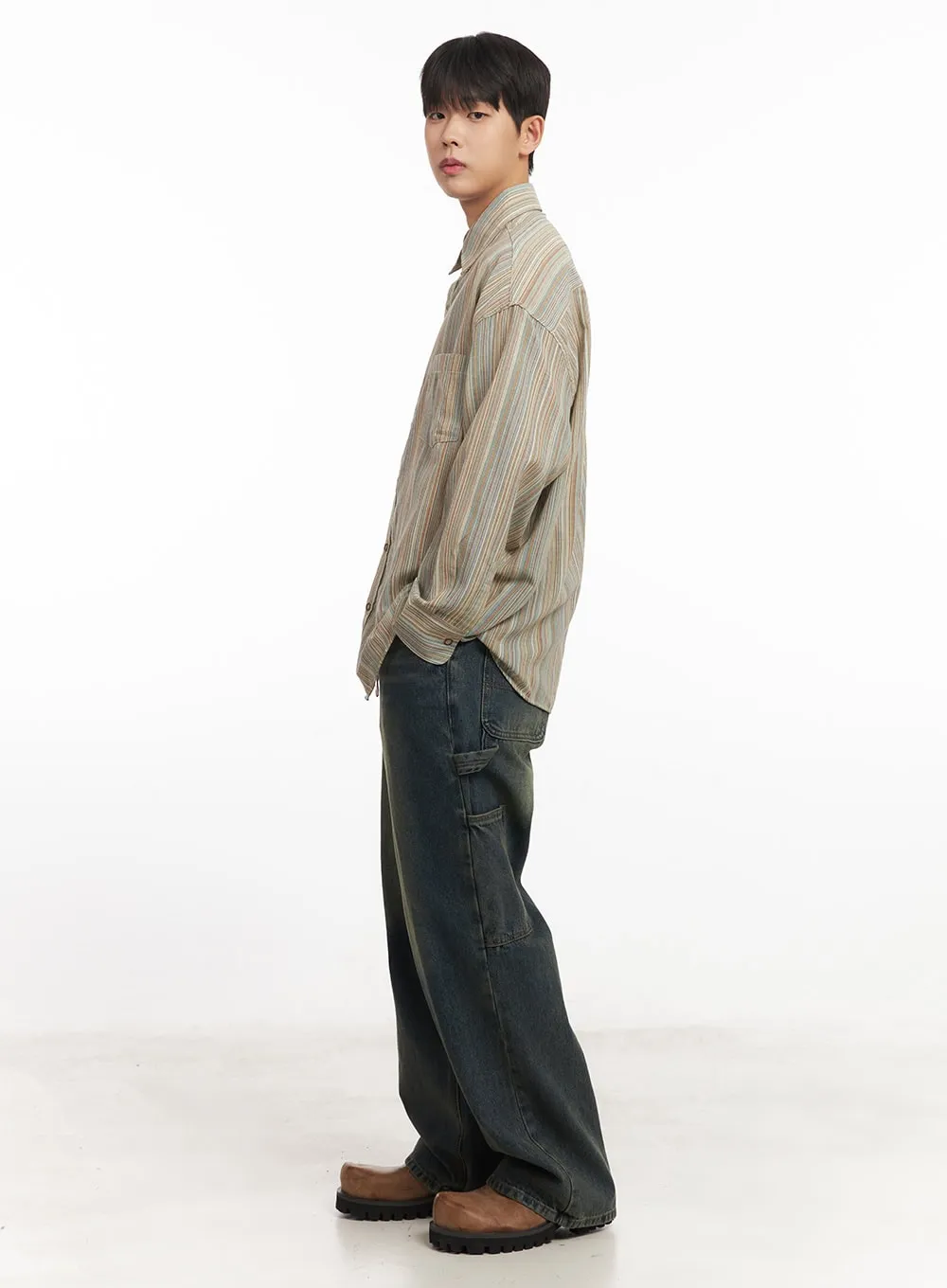 Men's Carpenter Washed Wide-Leg Jeans IM527