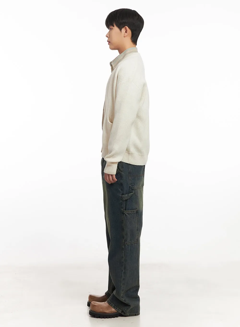 Men's Carpenter Washed Wide-Leg Jeans IM527