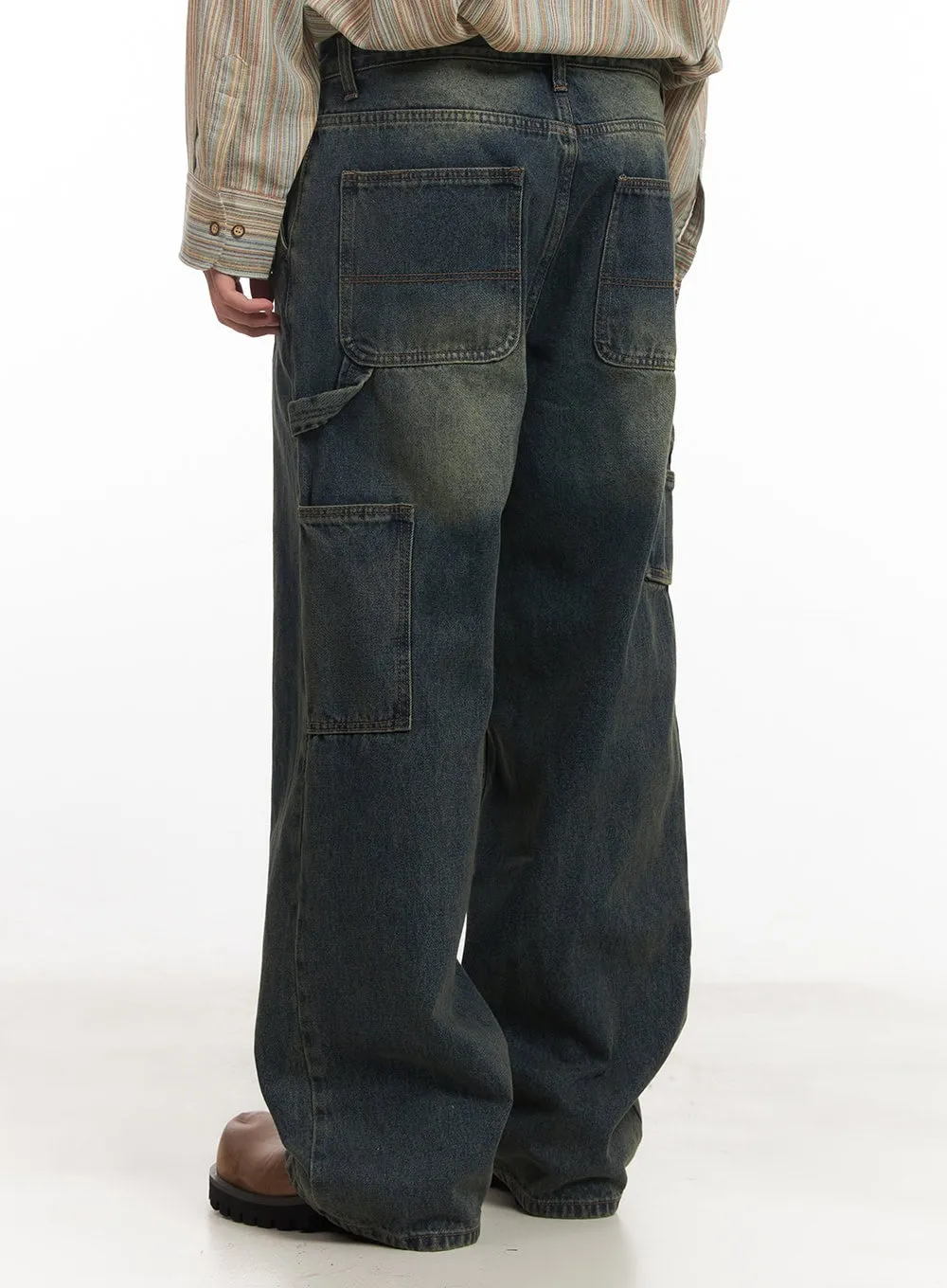 Men's Carpenter Washed Wide-Leg Jeans IM527