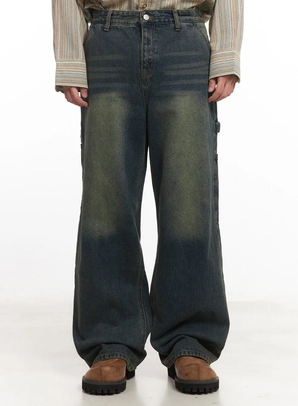 Men's Carpenter Washed Wide-Leg Jeans IM527