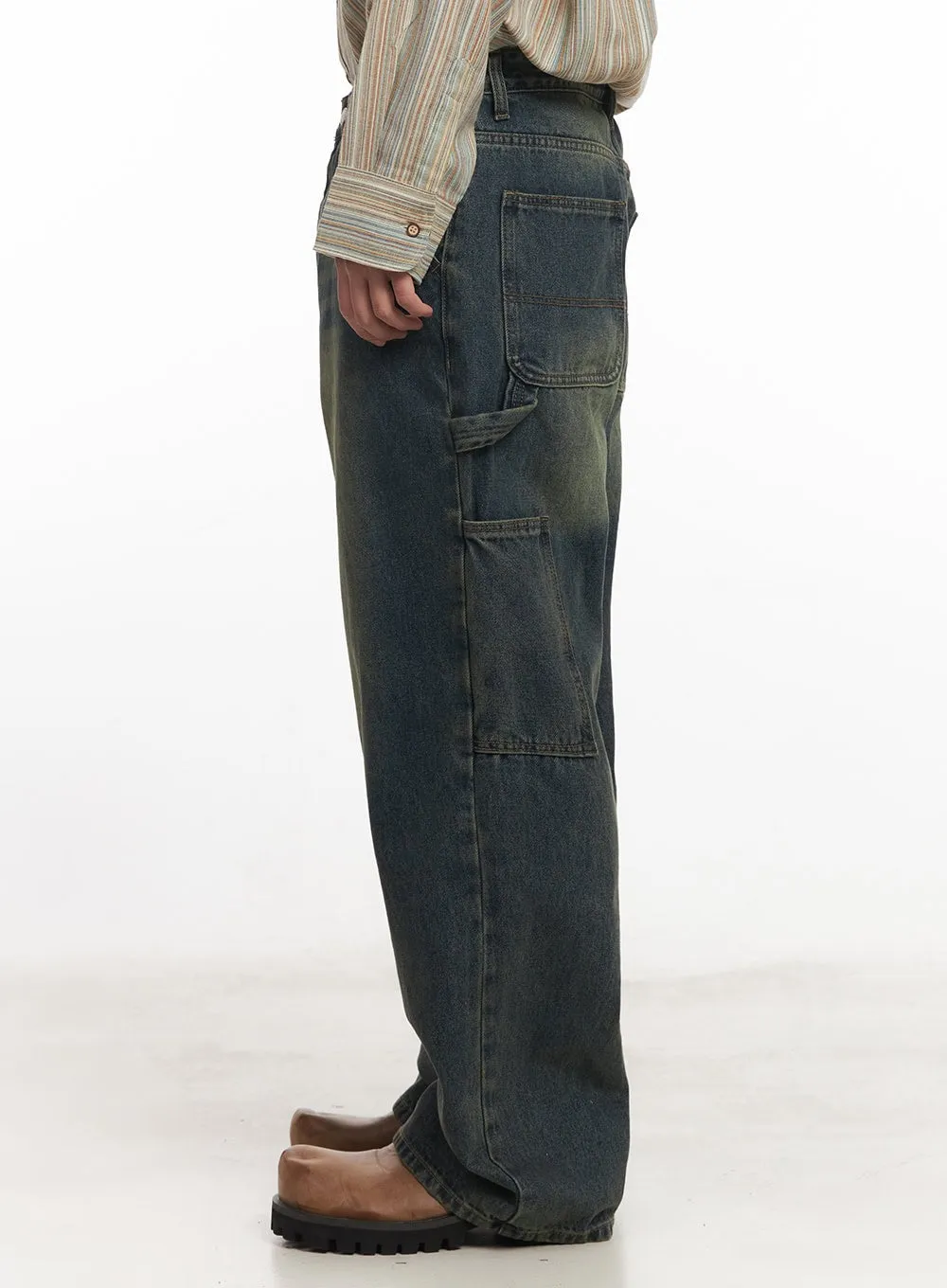 Men's Carpenter Washed Wide-Leg Jeans IM527