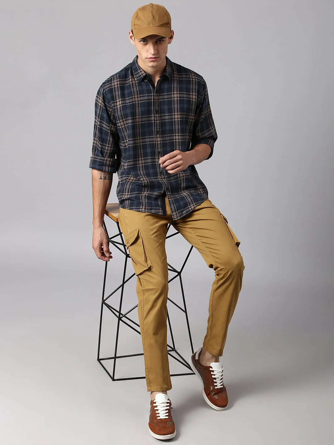 Men's Navy Checkered Shirts