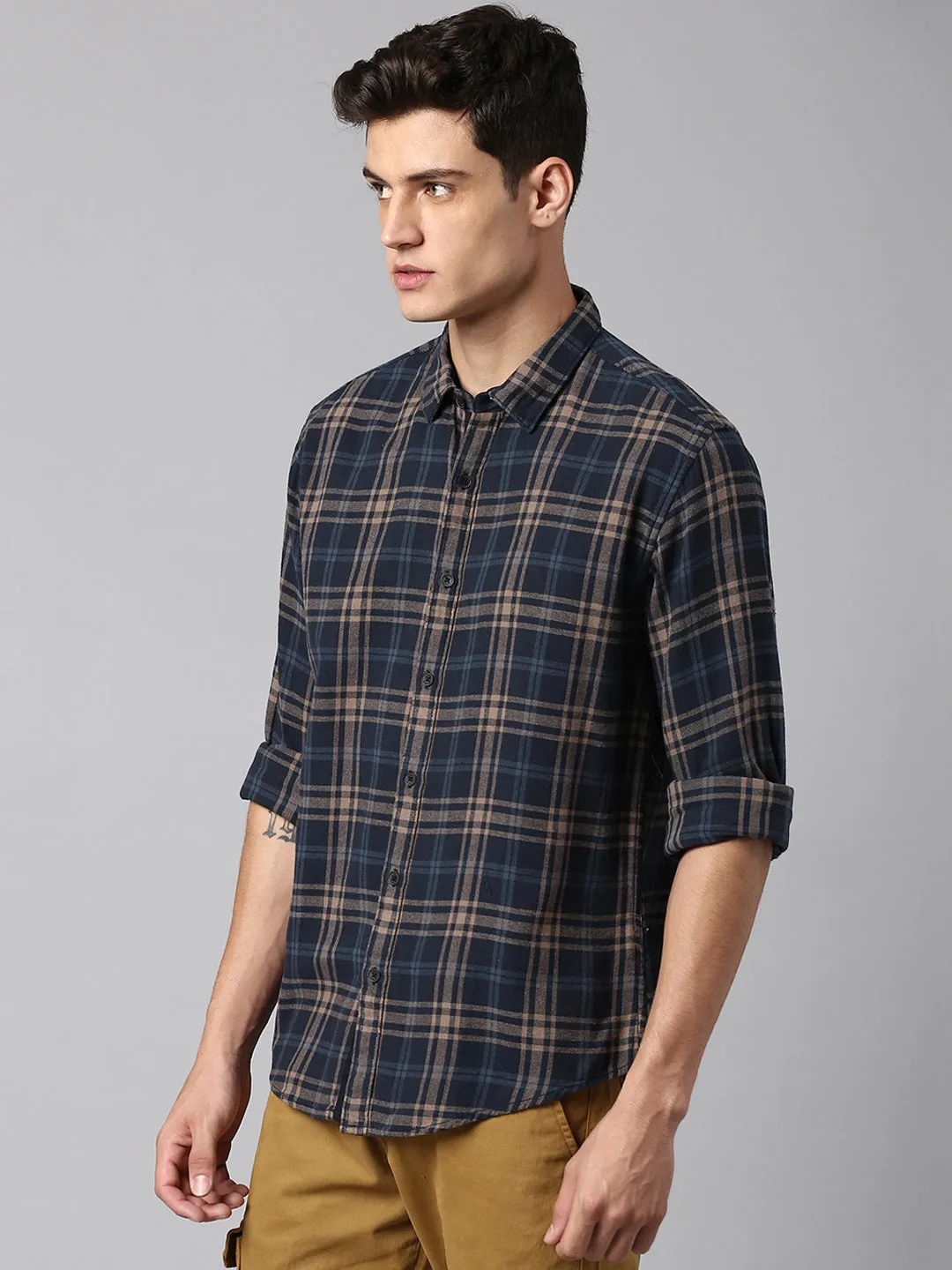 Men's Navy Checkered Shirts
