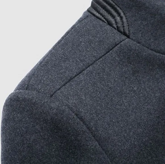 Men's Winter Casual Woolen Breasted Long Coat