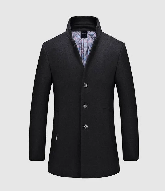 Men's Winter Casual Woolen Breasted Long Coat