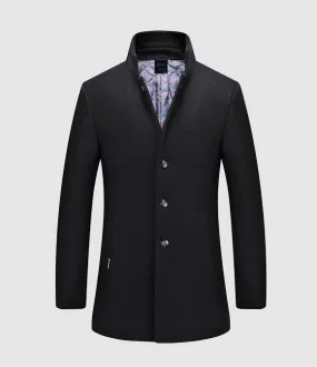 Men's Winter Casual Woolen Breasted Long Coat