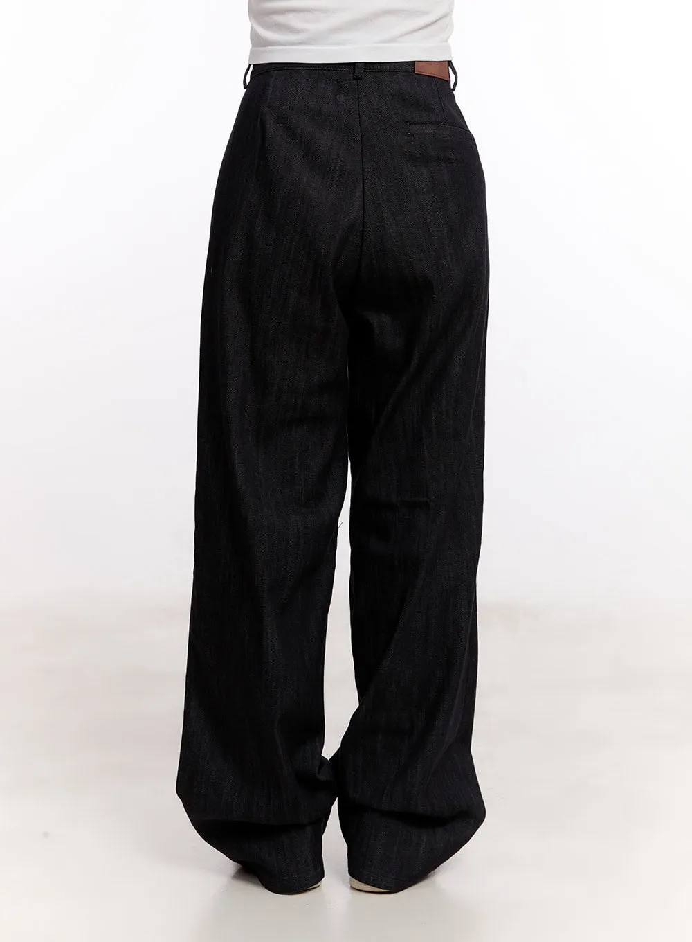 Pintuck Wide-Leg Denim Pants CM527