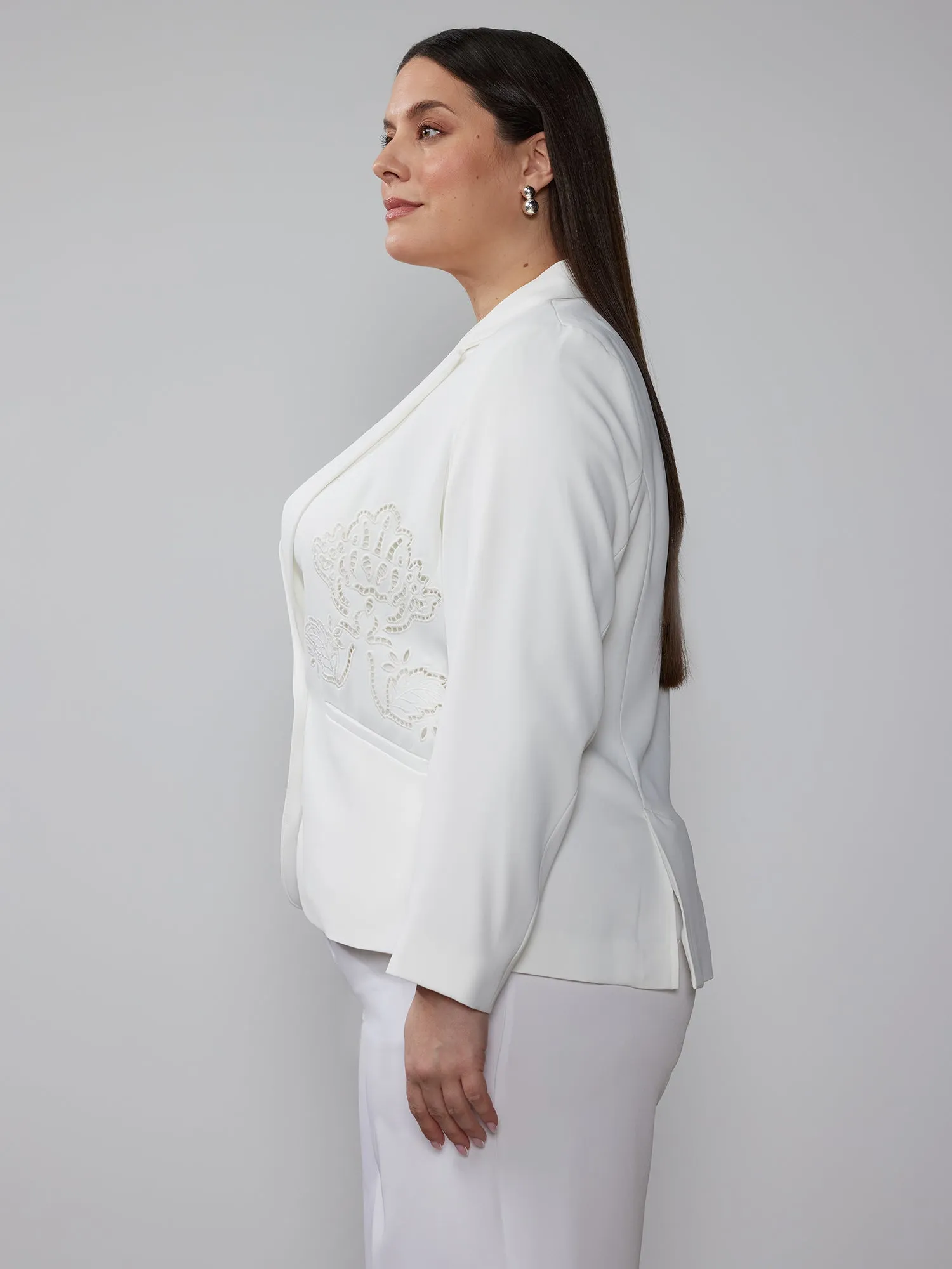 Plus Twill Eyelet Embroidered Blazer