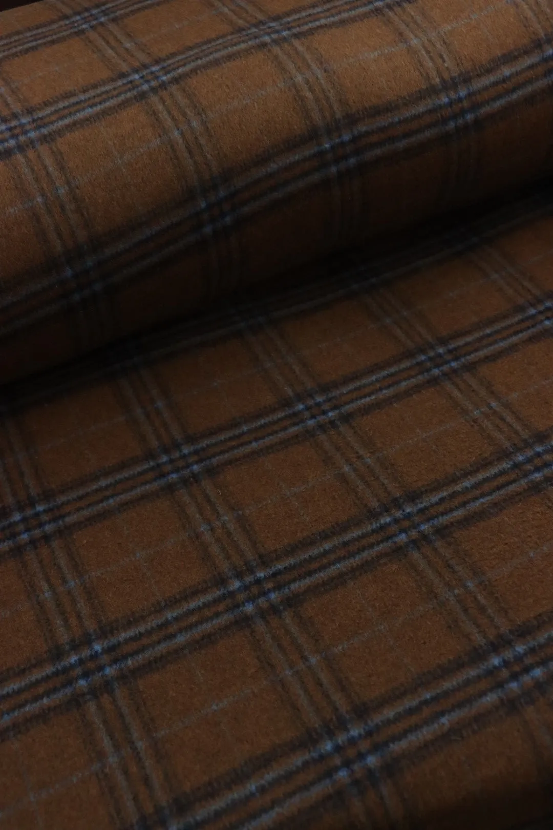 Walnut/Espresso/Sky Blue Melton Double Weave Wool | By The Half Yard