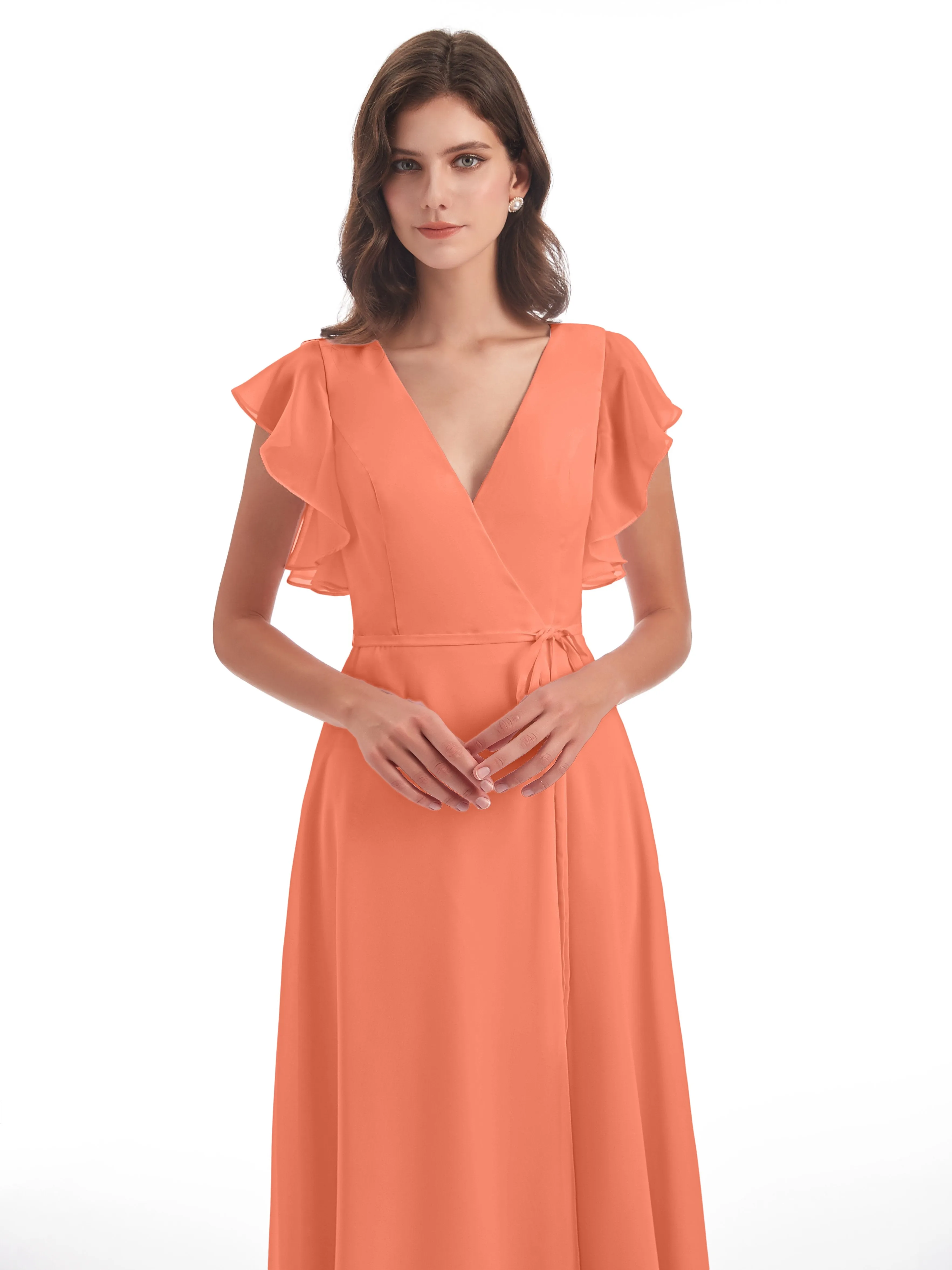 Wedding Sunset Bridesmaid Dresses Hope Charming V Neck Long Chiffon Bridesmaid Dresses