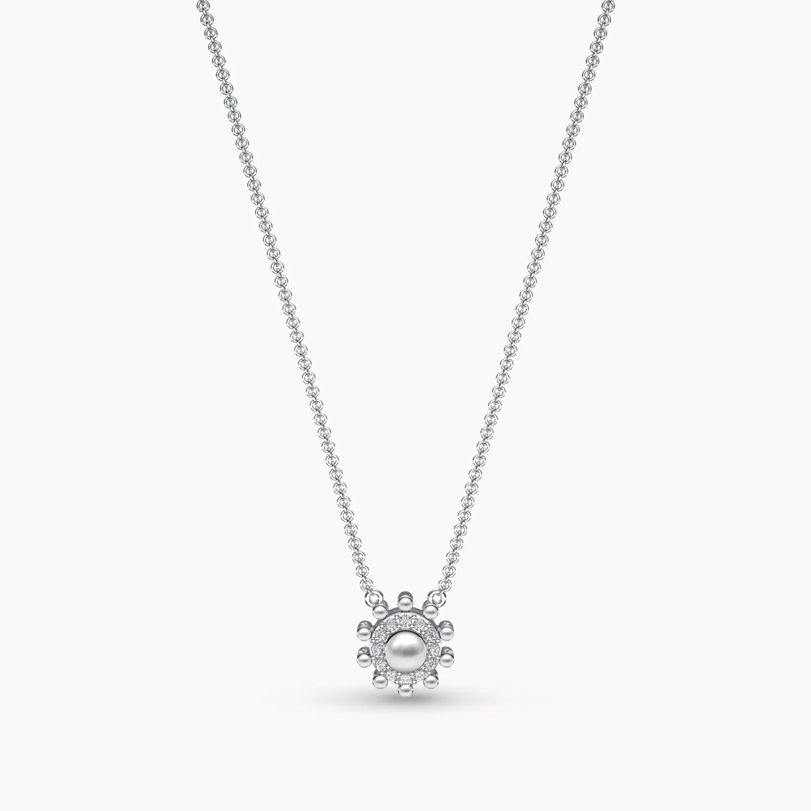 White Gold Charming Diamond Pearl Necklace
