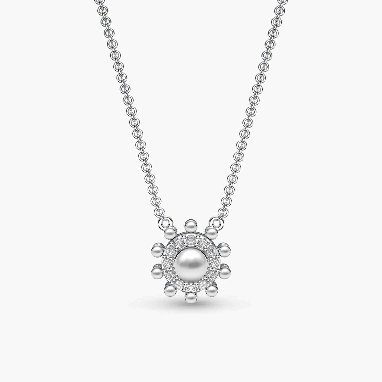 White Gold Charming Diamond Pearl Necklace