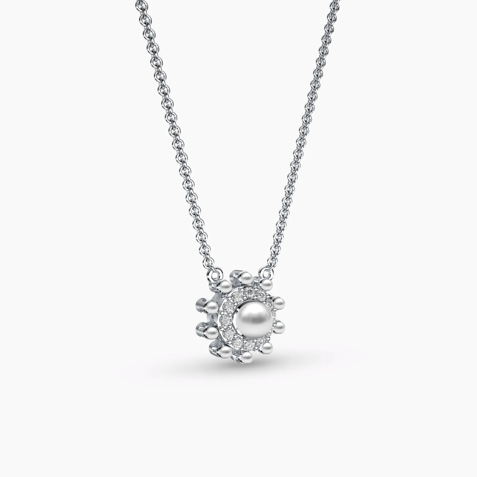 White Gold Charming Diamond Pearl Necklace