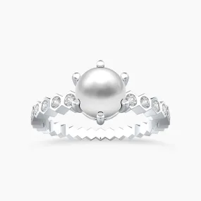 White Gold Eternal Pearl and Natural Ring